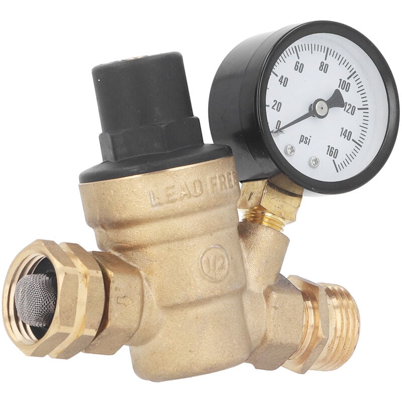 Tonysa - Vanne de régulation de pression d'eau, réducteur de régulateur de pression de contrôle d'eau réglable en laiton Pour rv , avec jauge