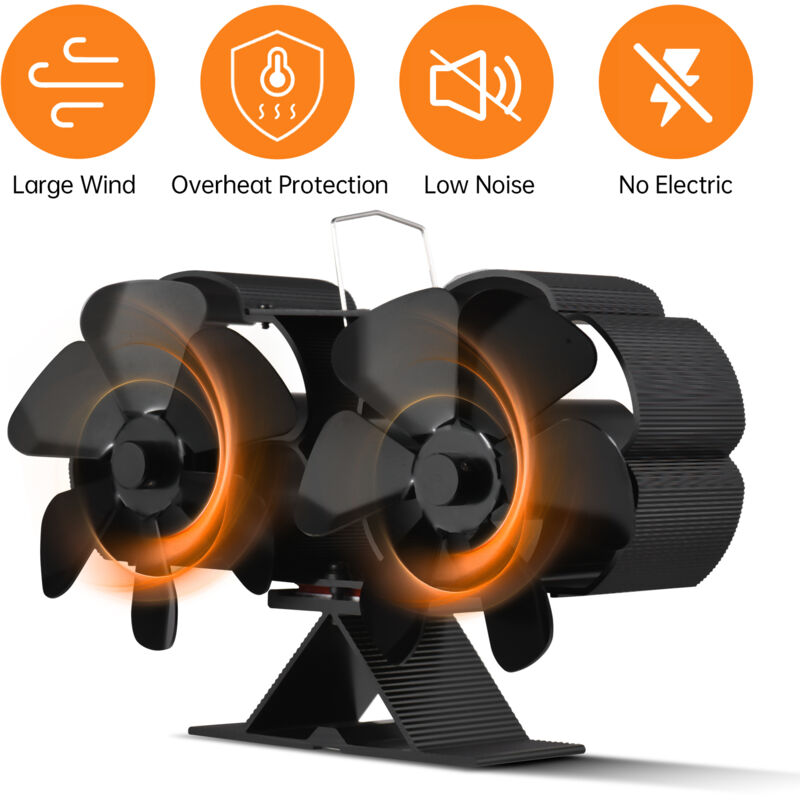 Tonysa - Ventilateur Poele à Bois, 12 Lames Ventilateur de Poele Silencieux, Ventilateur Cheminée à Double Tête pour Poêle à Bois Brûleur à Bois