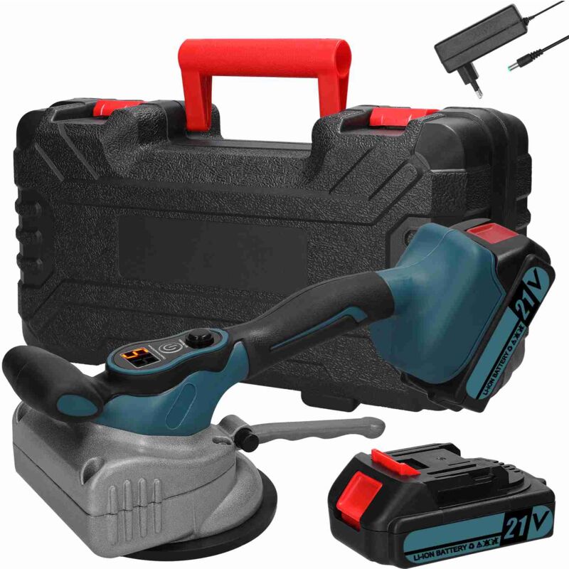 Ventouse Vibrante Carrelage Sans Fil - Machine de Nivellement avec 2x1300mAh Batteries, Ventouse de 130mm, 12 Vitesses Réglables, pour Professionnels