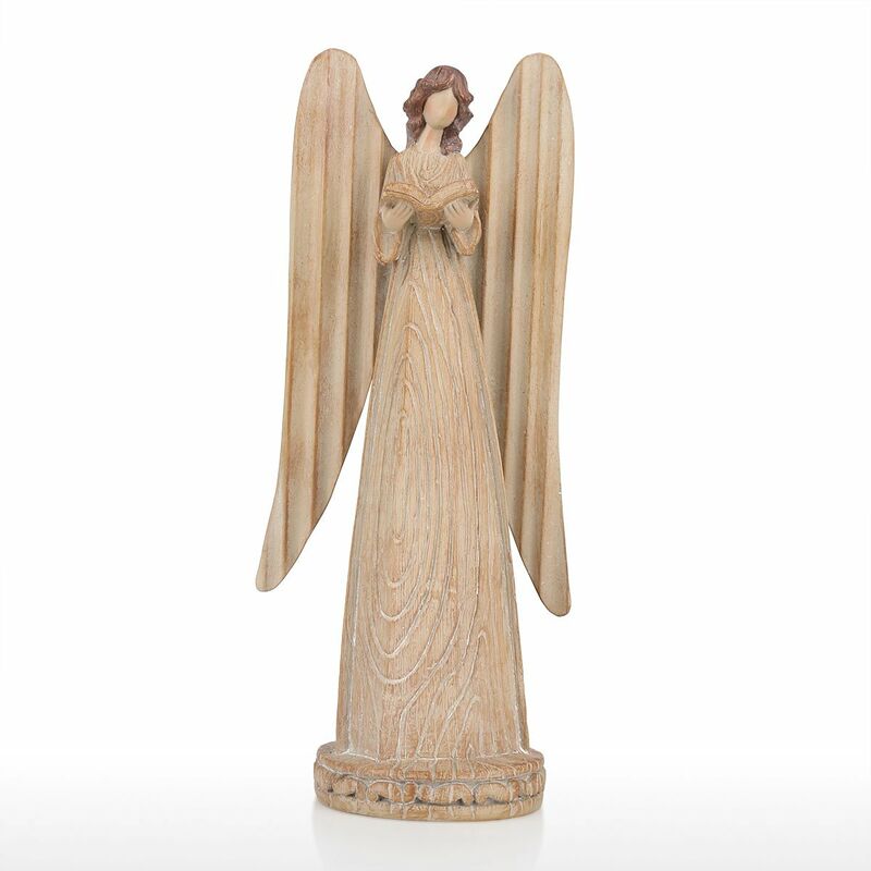 

Tooarts estatua de angel angel cantando himnos resina arte escultura decoracion del hogar piano decoracion imitar madera tallada regalo de Navidad