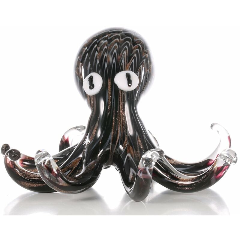 

Tooarts - Ornamento de cristal de regalo de pulpo negro, figura de animal, decoracion del hogar soplada a mano, negro y dorado