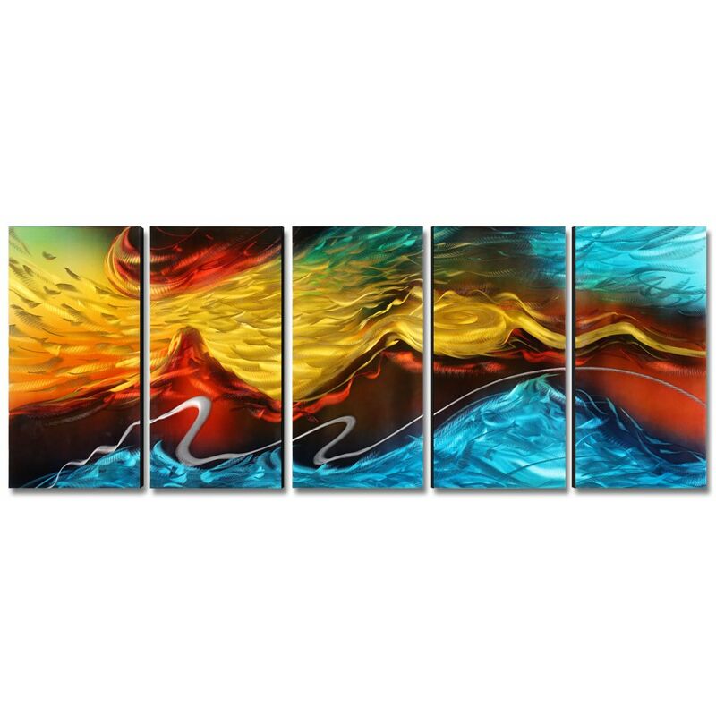 

Tooarts pintura abstracta moderna decoracion de pared 5 paneles pintura de olas de paisaje marino decoraciones de pared colgantes para cocina comedor