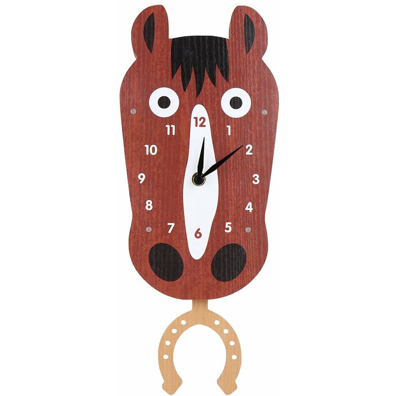 

Tooarts Reloj de animales de dibujos animados, reloj con cabeza de caballo oscilante, reloj de pared de madera MDF, reloj para la sala de estar de la