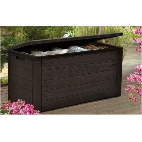 TOOD Baule di stoccaggio in resina - 300 L - Marrone effetto legno - 120 x 46 x 58 cm