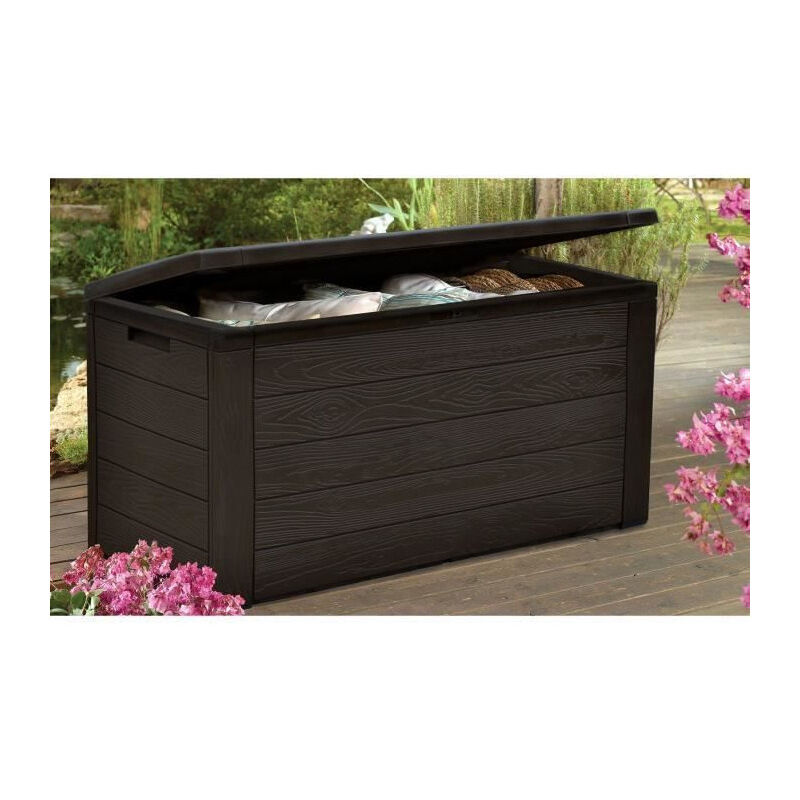 Malle de rangement en resine - 300 l - Marron aspect bois - 120 x 46 x 58 cm - Tood