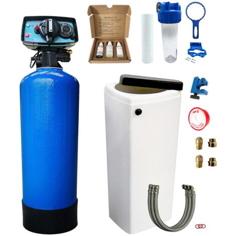 Toodo – Adoucisseur d'eau bi-bloc 30l – Vanne mécanique volumétrique Fleck 5600 – Résine conforme ACS – Kit d'installation inclus