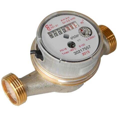 Toodo – Compteur d'eau totalisateur à impulsions DN 15 – Débit max 3 m³/h – Raccords filetés 20/27 – Compatible eau froide et chaude jusqu'à 90°C