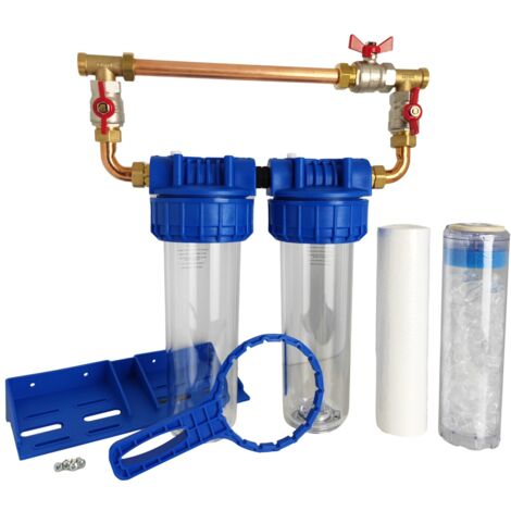 Toodo – Double porte filtre à eau bypass 9 pouces 3/4 – Cartouche anti sédiment 20µm – Montage facile – Pour traitement eau potable