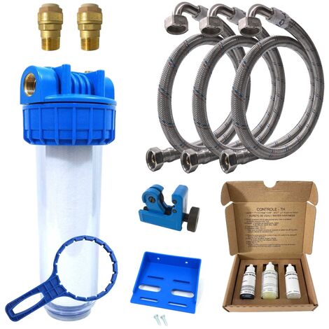 Toodo – Kit installation adoucisseur d'eau – Raccord femelle-femelle coudé 3/4' (20/27) – Cuivre et PER – Flexibles 100 cm