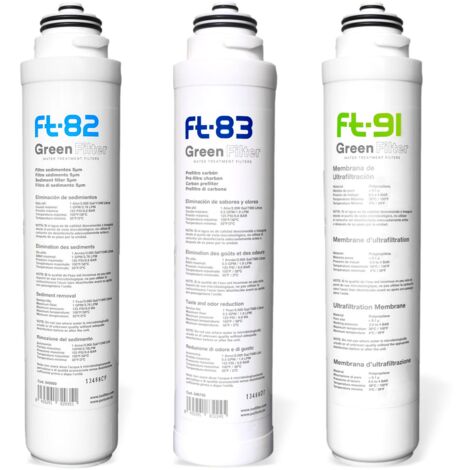 Toodo – Lot de 3 cartouches filtrantes pour filtre sous évier Trio UF – Filtre à sédiment 5µm, charbon actif et membrane d'ultra-filtration