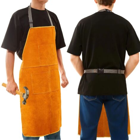 Tool Aprons Work Apron 62.5X88cm Leather Welding Work Aprons Heat and Flame Resistant with 3 pockets Woodworking Fireproof Canvas Apron Heavy Duty Workshop Aprons for Welders and Blacksmiths