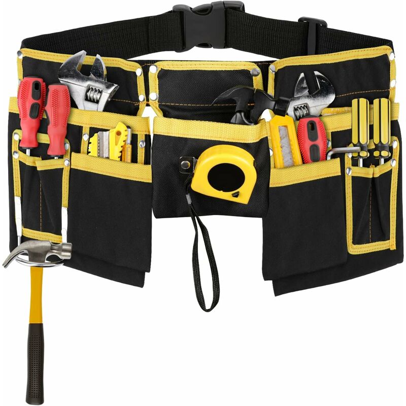 Tool Belt with 11 Pockets, 30' - 45' Adjustable Tool Belt Pouch with Hammer Holder Oxford Cloth Tool Belt with Buckle for Builder Worker Carpenters