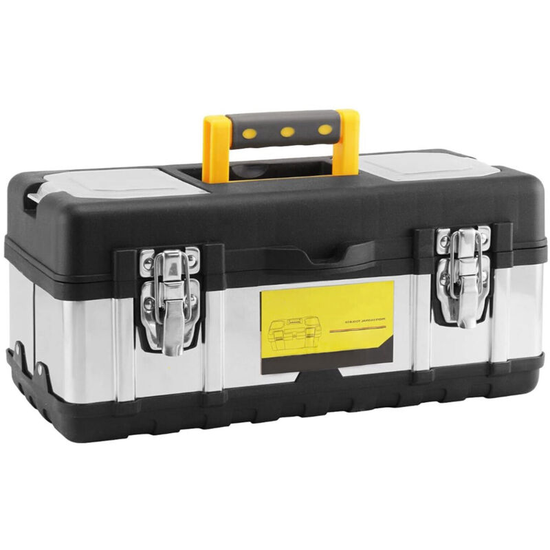 Tool box Heavy-Duty Large Tool Box Organiser Stainless Steel Toolbox Storage with Tray and Latch (19 INCH)