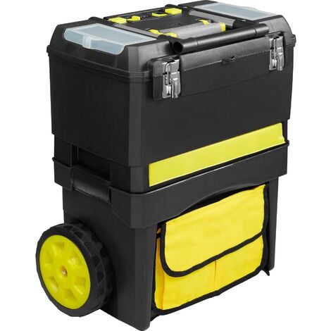 Tool box Johnny with wheels and carry handle - tool chest, tool box on wheels, tool trolley - black/yellow