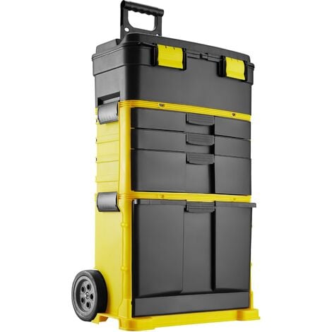 TECTAKE Tool Box Stipe - with wheels, suitcase attachment, removable insert, 3 detachable drawers