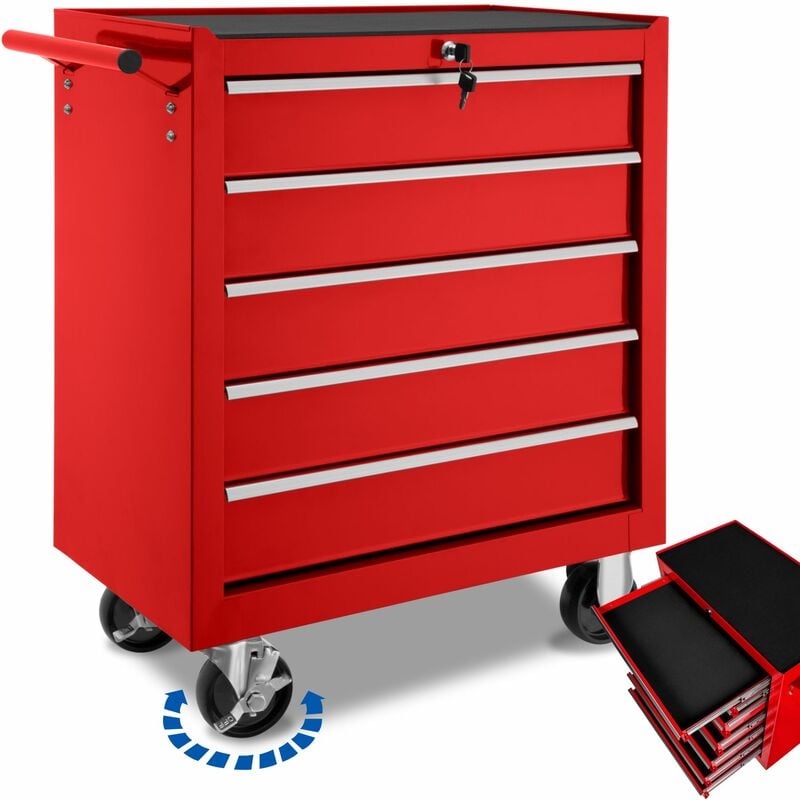 Tectake - Tool chest with 5 drawers - tool box, tool box on wheels, tool cabinet - red
