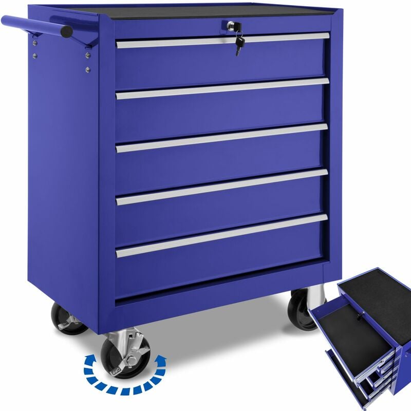 Tectake - Tool chest with 5 drawers - tool box, tool box on wheels, tool cabinet - blue