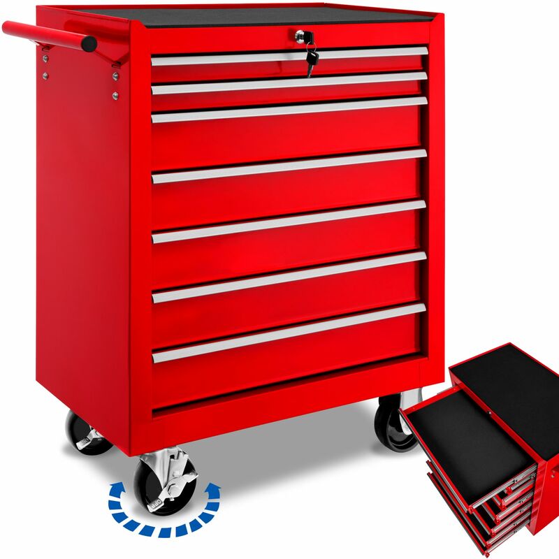 Tectake - Tool chest with 7 drawers - tool box, tool box on wheels, tool cabinet - red