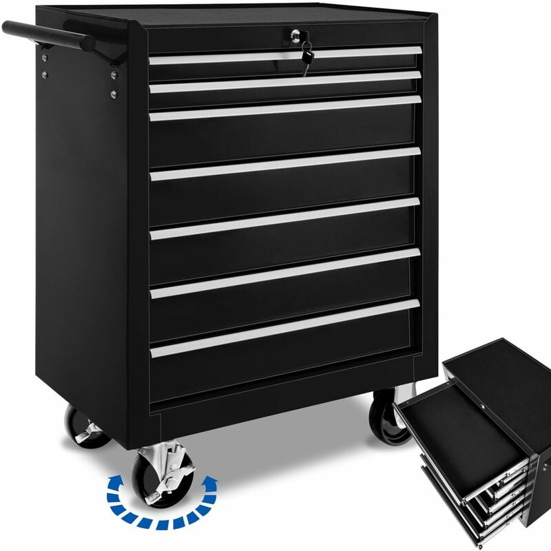 Tectake - Tool chest with 7 drawers - tool box, tool box on wheels, tool cabinet - black