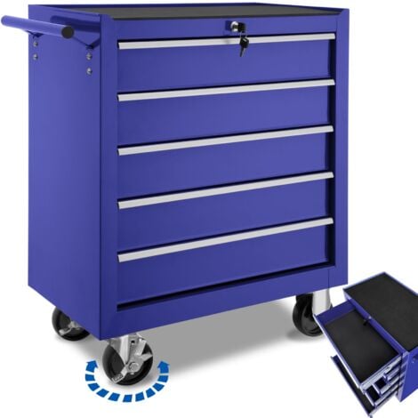 Tool Chest - with wheels, 5 drawers, central locking system - tool box, tool box on wheels, tool cabinet - blue