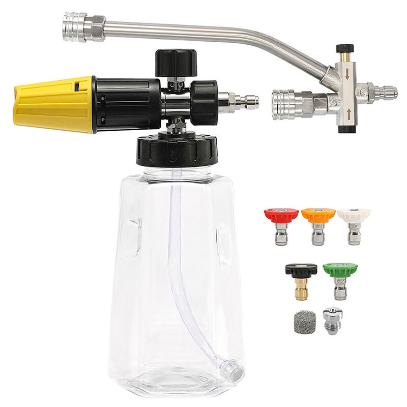 Tool Daily Canon à mousse pour nettoyeur haute pression avec accessoire à double connecteur, fixation à double pointe pour canon à savon, 5 buses de