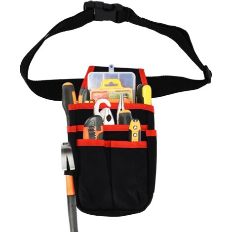 Tool Organizer Pouch, 25 x 13cm Professional Electrician's Pouch, Heavy Duty Oxford Fabric, Garden Belt Bag, Plumber's Equipment Storage Belt Bag (Red)
