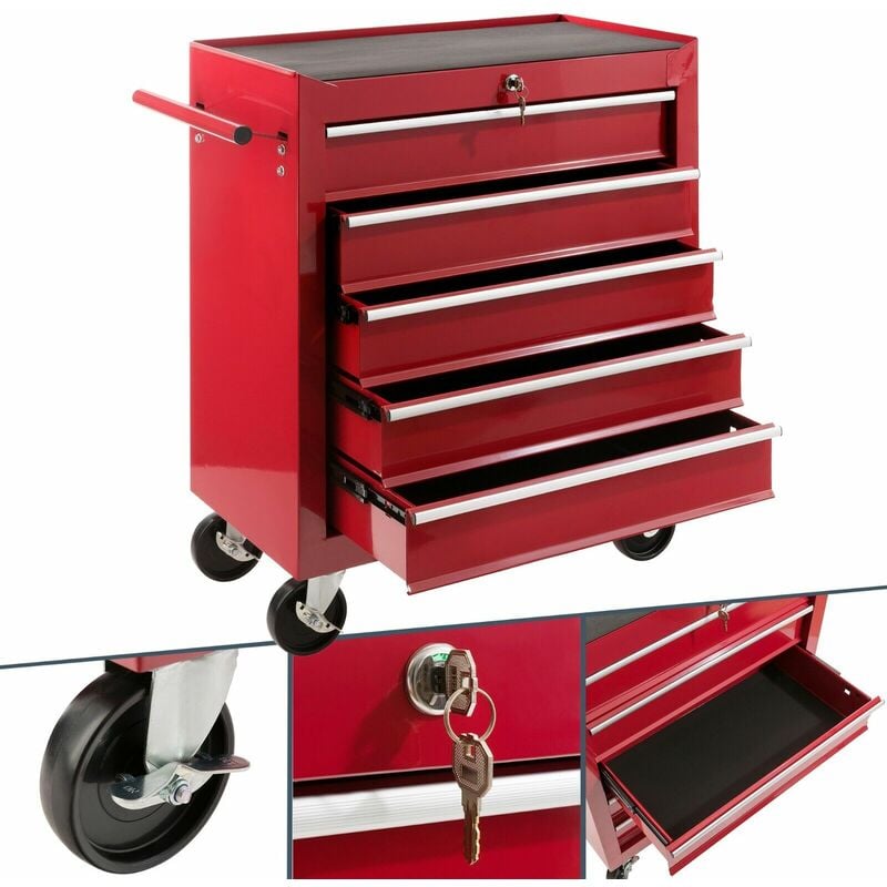 AREBOS Tool Trolley 5 Drawers Mobile Workshop Trolley red - Red