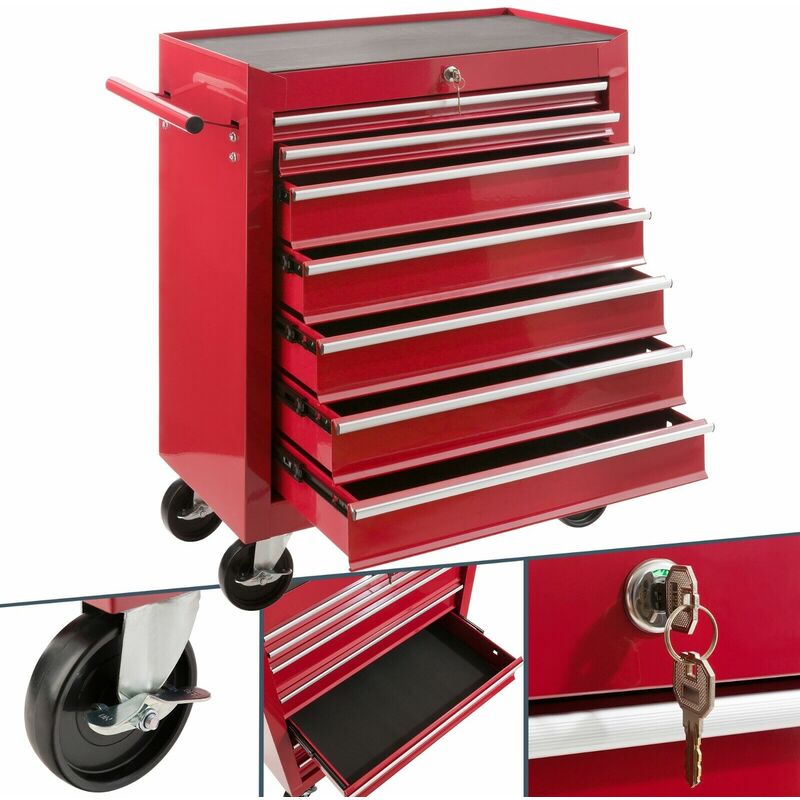 AREBOS Workshop Trolley Tool Trolley Toolbox 7 Drawers Ball Bearing Mounted - Red