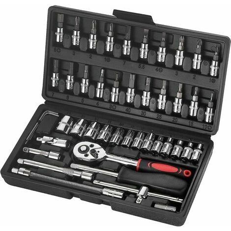 Toolbox 46-teiliges Steckschlüssel-Set Haushaltswerkzeug-Set Steckschlüssel-Set für die tägliche Wartung und Heimwerker-Werkzeugkiste