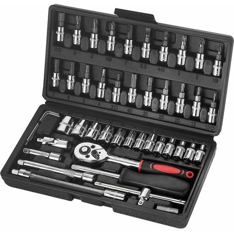 Toolbox 46-teiliges Steckschlüssel-Set Haushaltswerkzeug-Set Steckschlüssel-Set für die tägliche Wartung und Heimwerker-Werkzeugkiste
