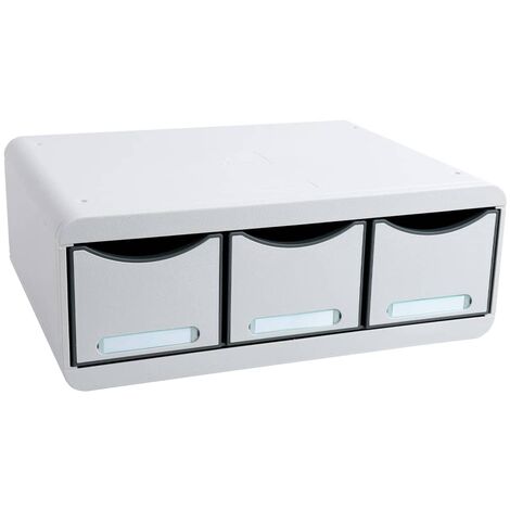 Exacompta Toolbox Maxi Schubladenbox mit 3 Laden Ablagebox Grau/Mehrfarbig