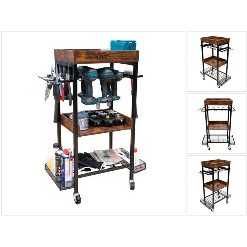 Toolbrothers - Chariot d'atelier pour outils électriques et manuels en métal 86 x 45 x 30 cm ( l x l x p ) Roulettes de transport avec freins