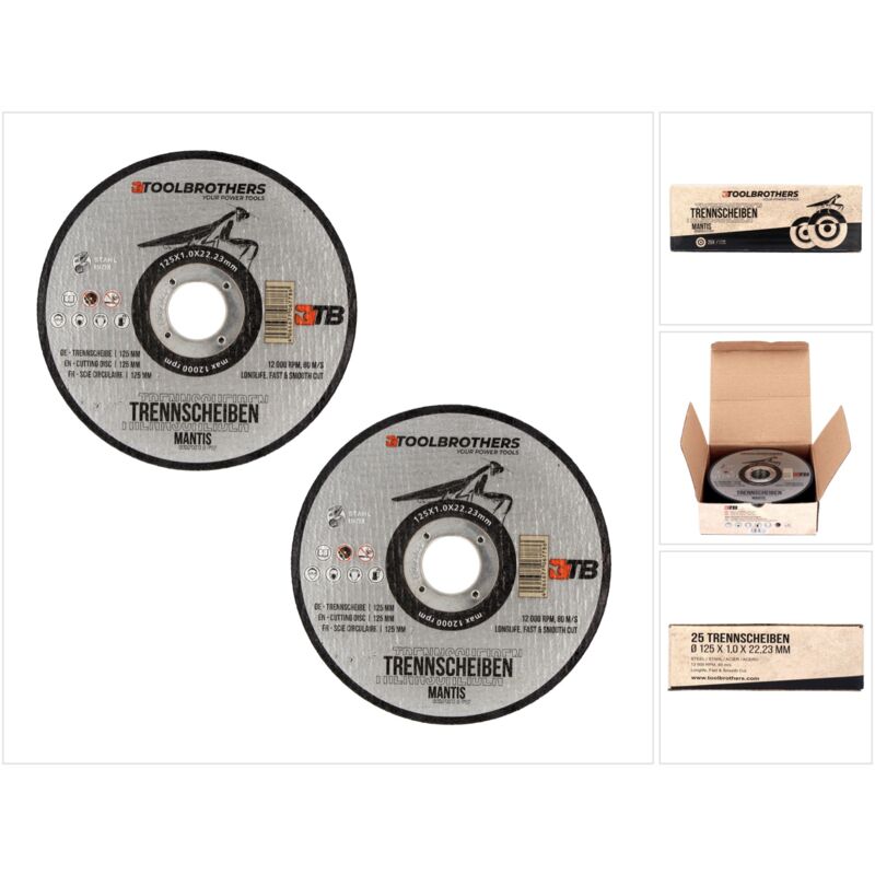 Toolbrothers - mantis set de disques à tronçonner de qualité professionnelle 2 paquets de 50 pièces, 125 x 22,23 x 1 mm pour le travail du métal, de