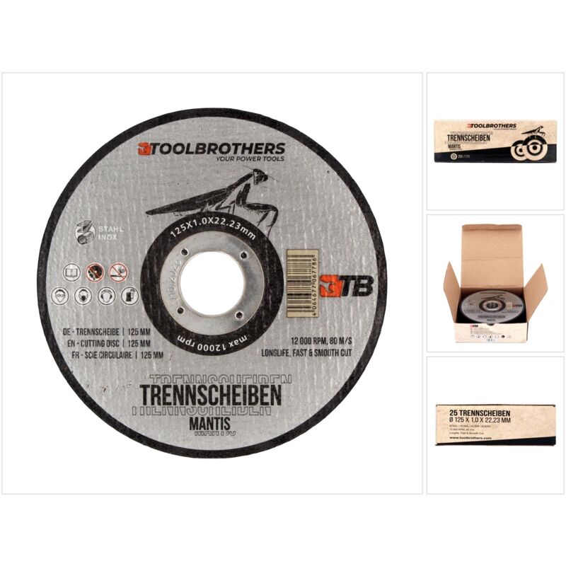 Image of Toolbrothers - mantis set di 25 dischi da taglio di qualità professionale, 125 x 22,23 x 1 mm per la lavorazione di metallo, acciaio, acciaio inox /