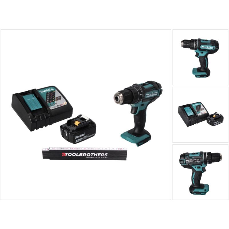 Toolbrothers Mètre pliant + dhp 482 RF1 Perceuse-visseuse à percussion sans fil 18 v 62 Nm + 1x batterie 3,0 Ah + chargeur