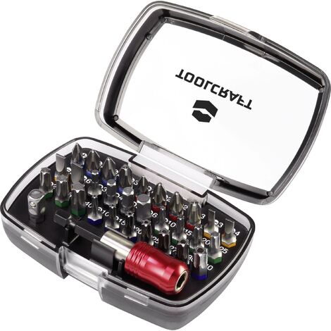 TOOLCRAFT 1613599 Jeu d'embouts 32 pièces vis à fente, cruciforme Phillips, vis Pozidriv, 6 pans int
