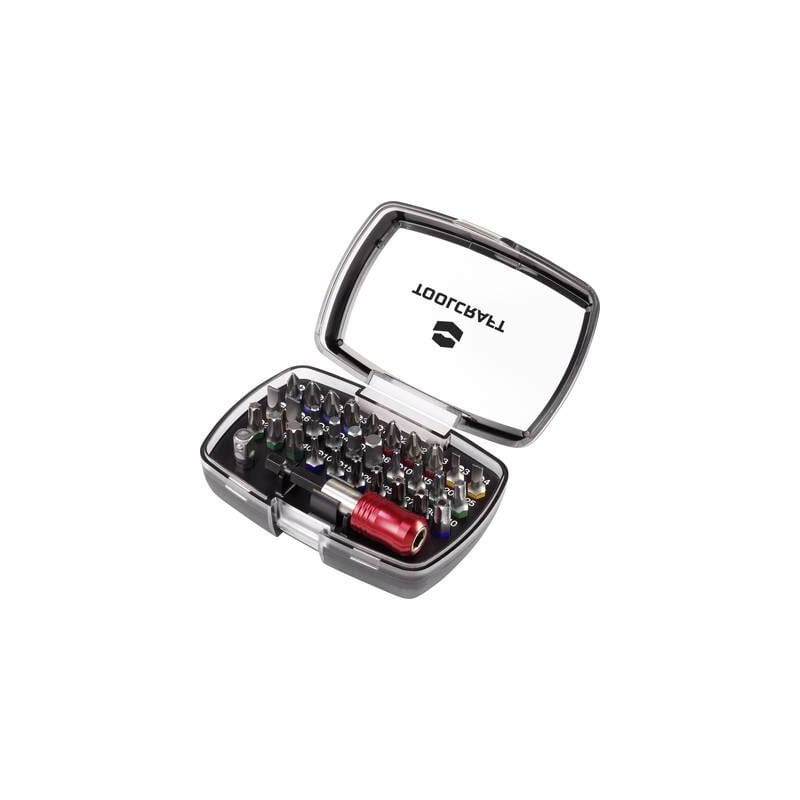 Toolcraft - 1613599 jeu dembouts 32 pièces vis à fente, cruciforme phillips, vis pozidriv, 6 pans intérieurs, profil en t avec tro