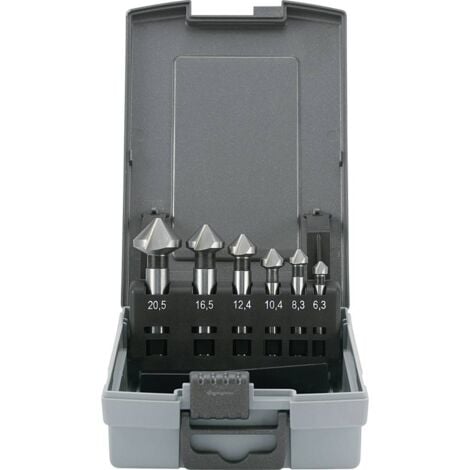 TOOLCRAFT 1614138 Kit svasatori conici 6 parti 6.3 mm, 8.3 mm, 10.4 mm, 12.4 mm, 16.5 mm, 20.5 mm HSS Alberino cilindri