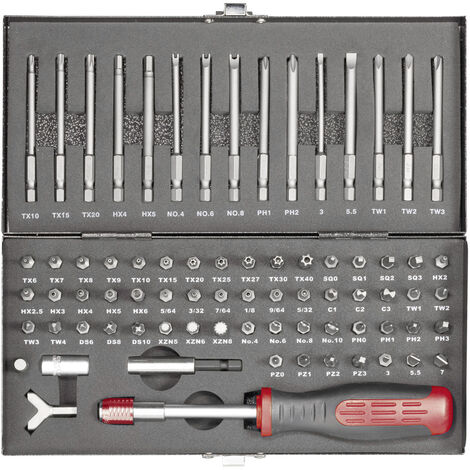 TOOLCRAFT HT02183 820952 Bit-Set 75teilig Schlitz, Innen-Sechskant, Clutch, Tri-Wing, TORQ, Innen-Vi