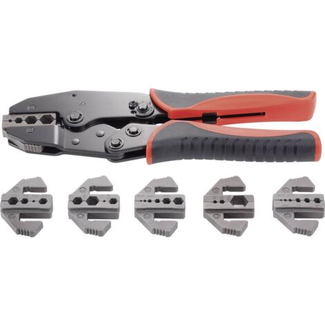 Toolcraft – Pince à sertir cosse 7 pièces – 6 matrices interchangeables pour connecteurs coaxiaux BNC, TNC – Manche bi-matière, mécanisme à cliquet