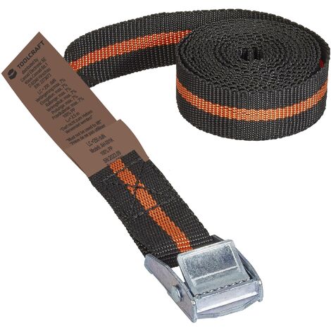 TOOLCRAFT Sangle d'arrimage Force de traction LC : arrimage plaquant (simple/direct)=125 daN (L x l) 2.5 m x 25 mm à boucle A428422