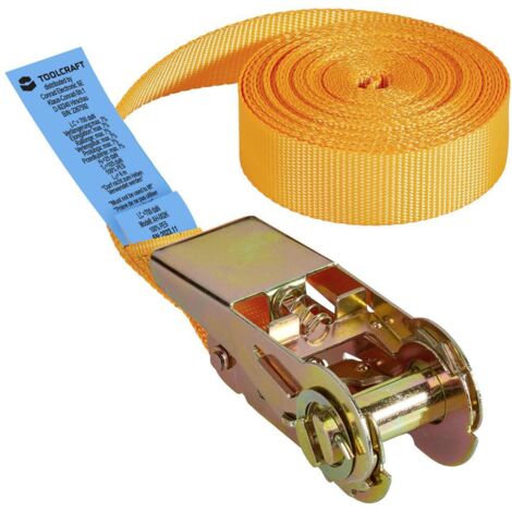 Toolcraft – Sangle de serrage à cliquet 6 m – TO6802776 – Charge max 350 daN – Largeur 25 mm – Polyester conforme EN 12195-2 - A843052