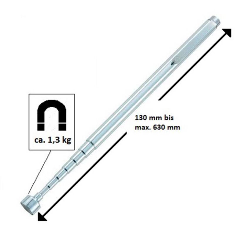 Toolcraft - TO-6541704 Cric magnétique extensible en forme de stylo 130 - 630 mm, force de levage 1,3 kg Levier magnétiqu