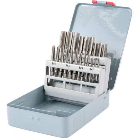 TOOLCRAFT TO-6800787 Kit de taraudage 21 pièces métrique M3, M4, M5, M6, M8, M10, M12 coupe à droite DIN 352 HSS 1 pc(s