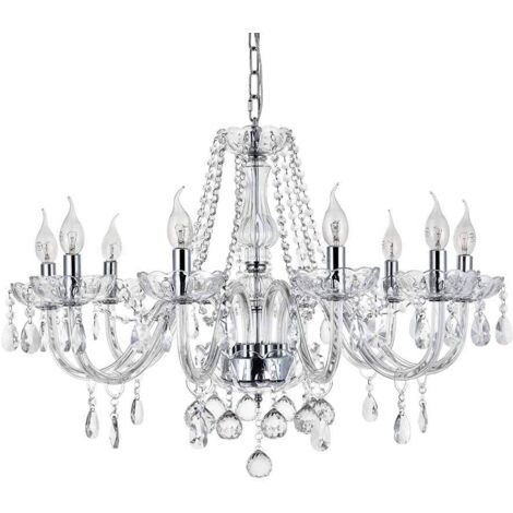 Toolight – Lustre cristal chrome 8 points de lumière E14 – Matériaux de haute qualité – Résistant aux rayures et aux dommages mécaniques - 8-POINTS