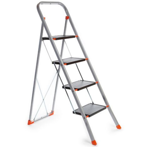 Toolland Scala de Scala a gradini, 4 pioli, pieghevole, sgabello domestico con impugnatura alta, piedini antiscivolo e profilo antiscivolo su entrambi i pioli, rivestimento epossidico, metallo, portat