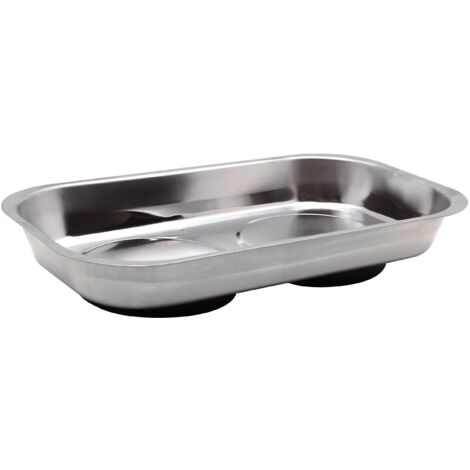 Toolland Vassoio portautensili magnetico, doppio, per contenere utensili, viti, trapani e chiodi, acciaio inossidabile, metallo