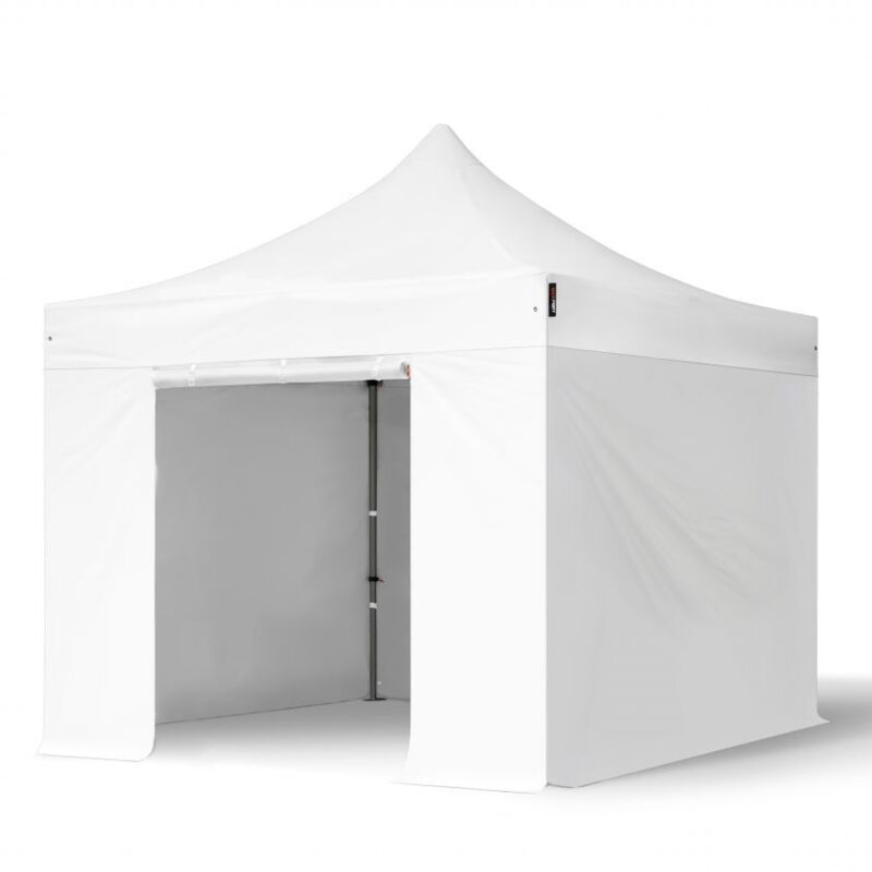Toolport 3x3 M Pvc 800 Pop Up Gazebo Party Tent Premium Steel 40 Mm, Incl. Sidewalls, Fire Resistant, White