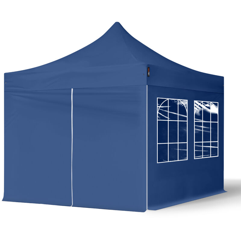 Toolport 3x3m Pes Pop Up Gazebo Economy Steel 30 Mm, Incl. Sidewalls With Windows, Blue