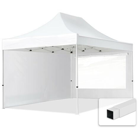 TOOLPORT 3x4,5m Gazebo plegable - 2 paneles laterales (panorámica) Gazebo plegable de acero Carpas de fiesta en el jardín blanco